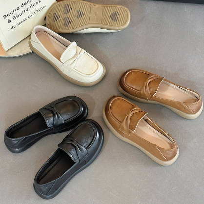 Vintage Soft Sole Shoes Top Grain Leather Slip-on Loafers