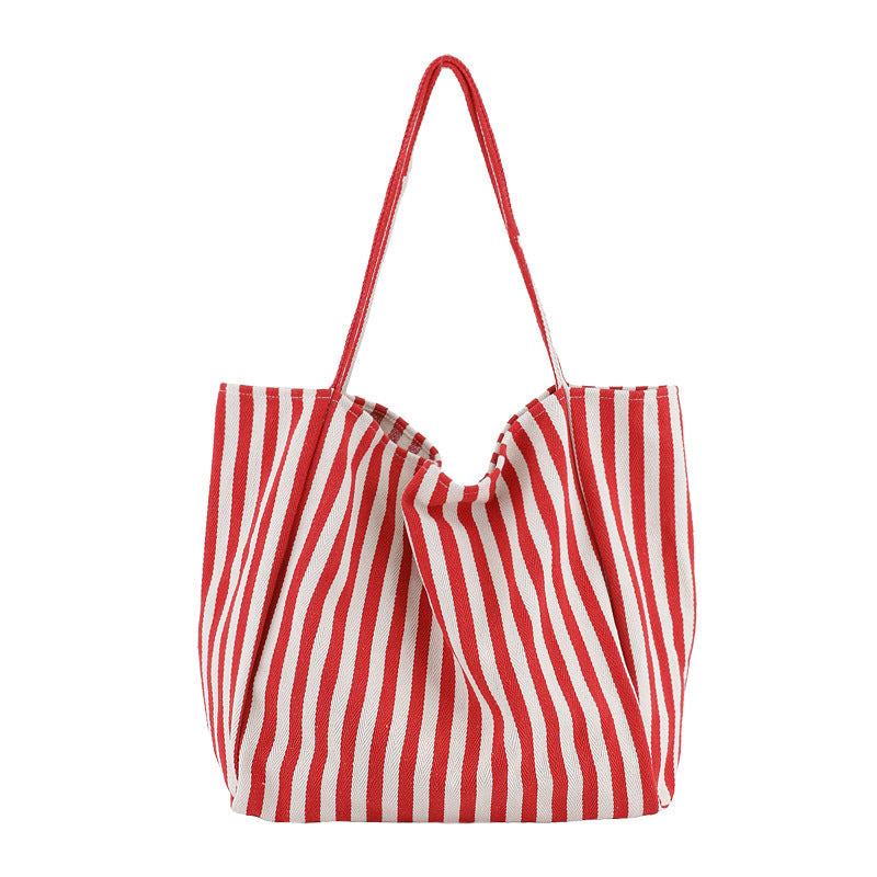 Retro Canvas Casual Thin Striped Versatile Plus Size Tote Bag
