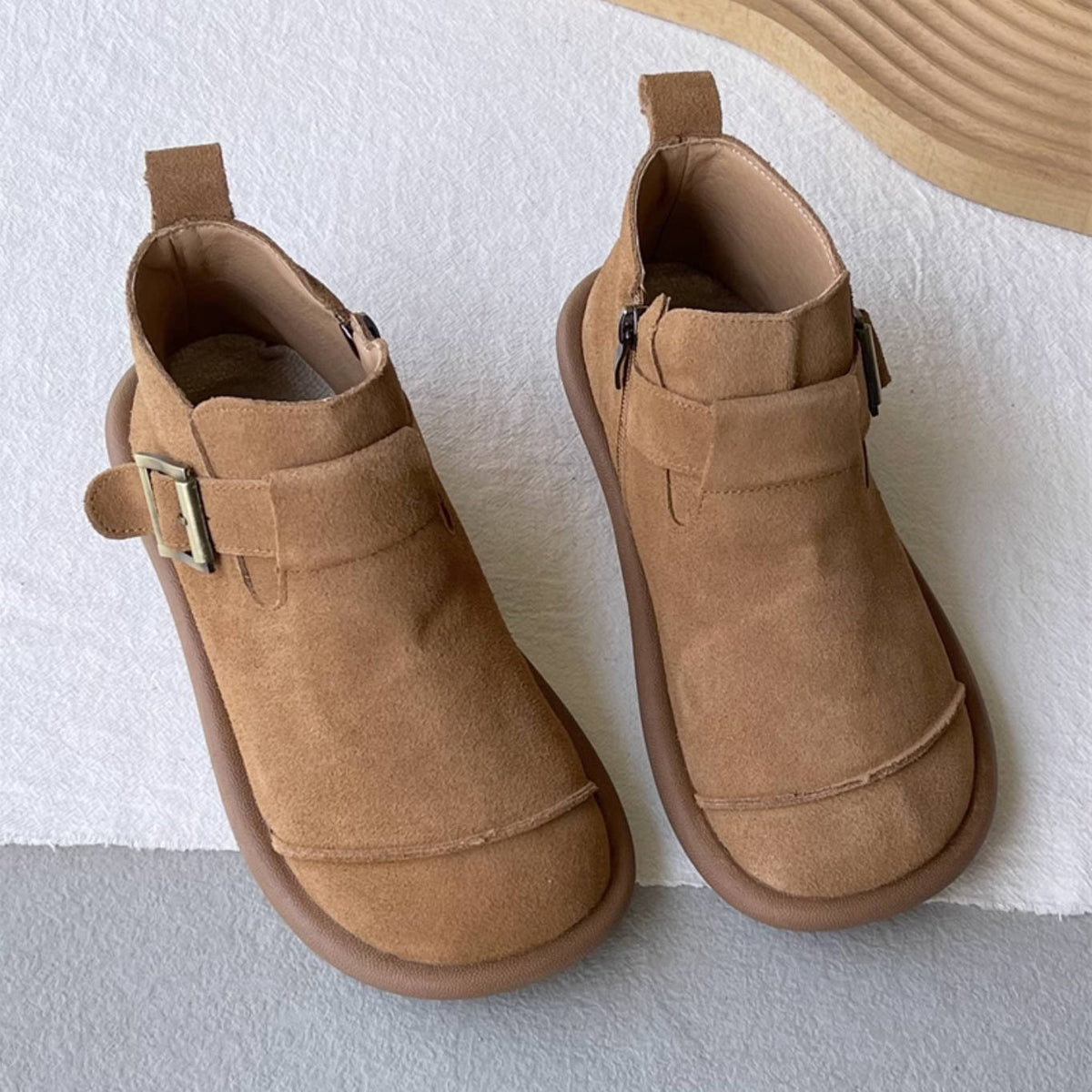 Sueded Retro Simple Round Toe Soft Flat Sole Ankle Boots