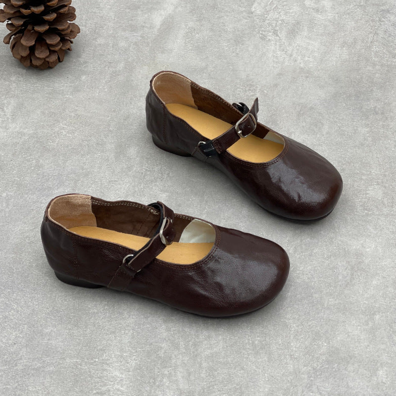 Spring Fashion Sheepskin Leather Round Toe One Straped Soft Sole Flats