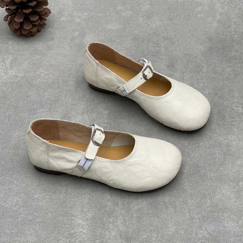 Spring Fashion Sheepskin Leather Round Toe One Straped Soft Sole Flats