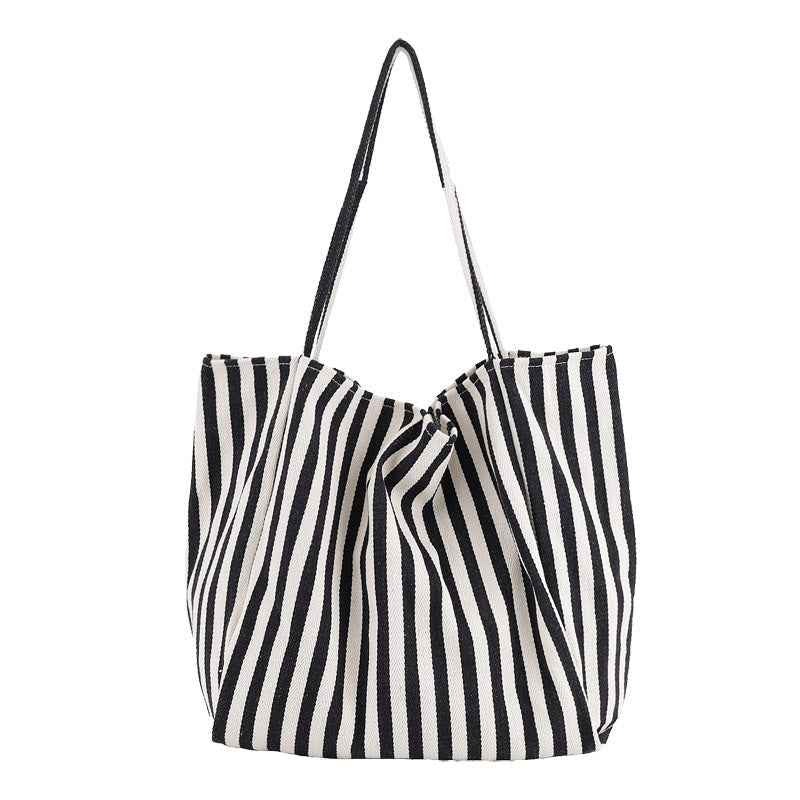Retro Canvas Casual Thin Striped Versatile Plus Size Tote Bag