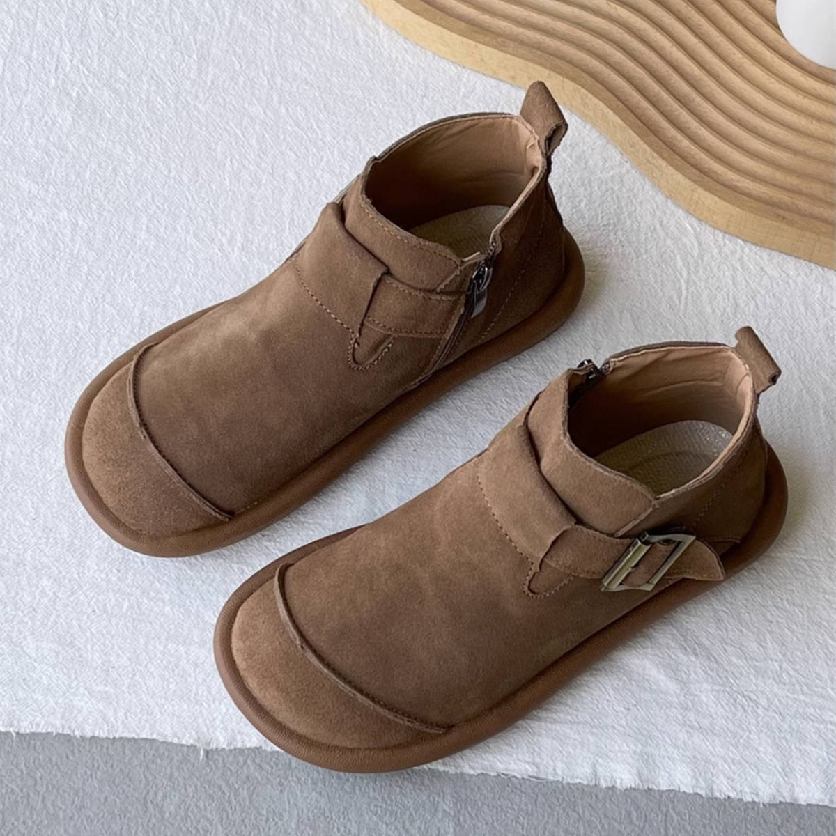 Sueded Retro Simple Round Toe Soft Flat Sole Ankle Boots