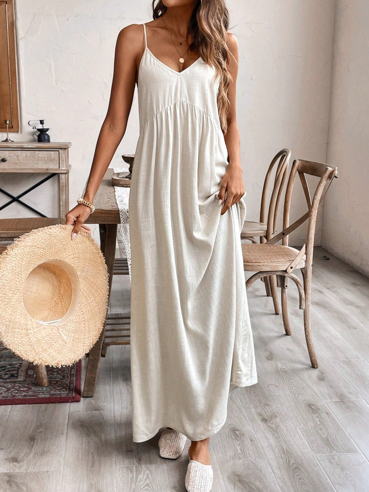 Sleeveless Casual Cotton Linen A-Line Loose White Lace-Up Dress