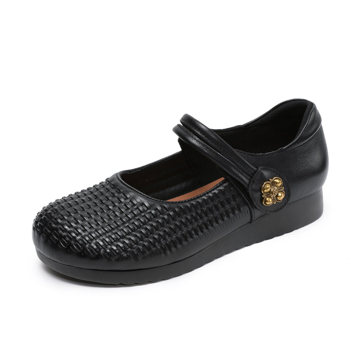 Spring Leather Woven Breathable One Straped Velcro Soft Sole Flats