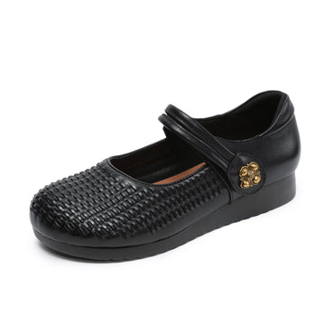 Spring Leather Woven Breathable One Straped Velcro Soft Sole Flats