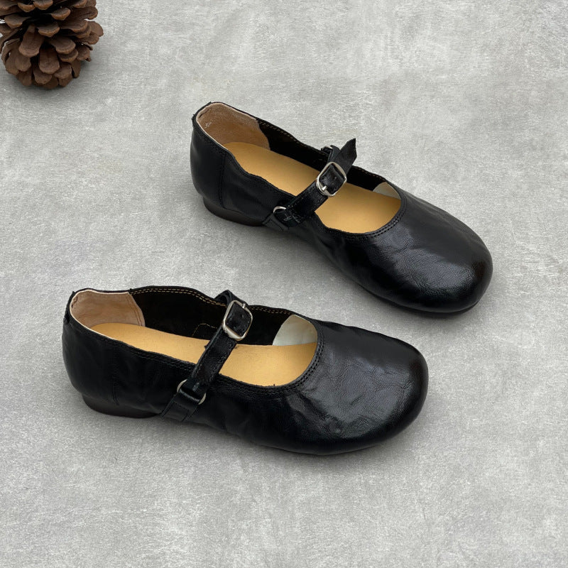 Spring Fashion Sheepskin Leather Round Toe One Straped Soft Sole Flats