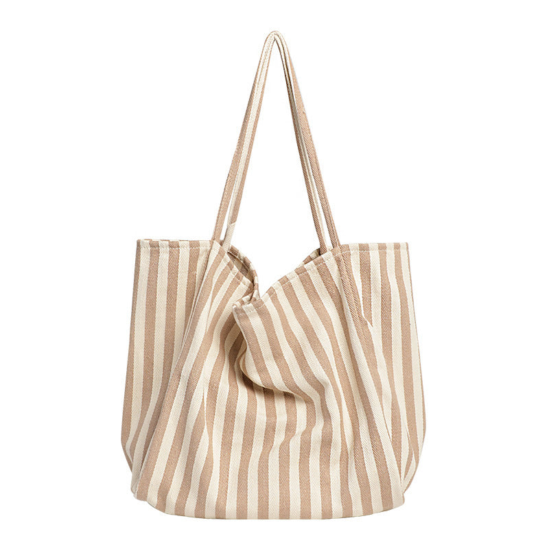 Retro Canvas Casual Thin Striped Versatile Plus Size Tote Bag
