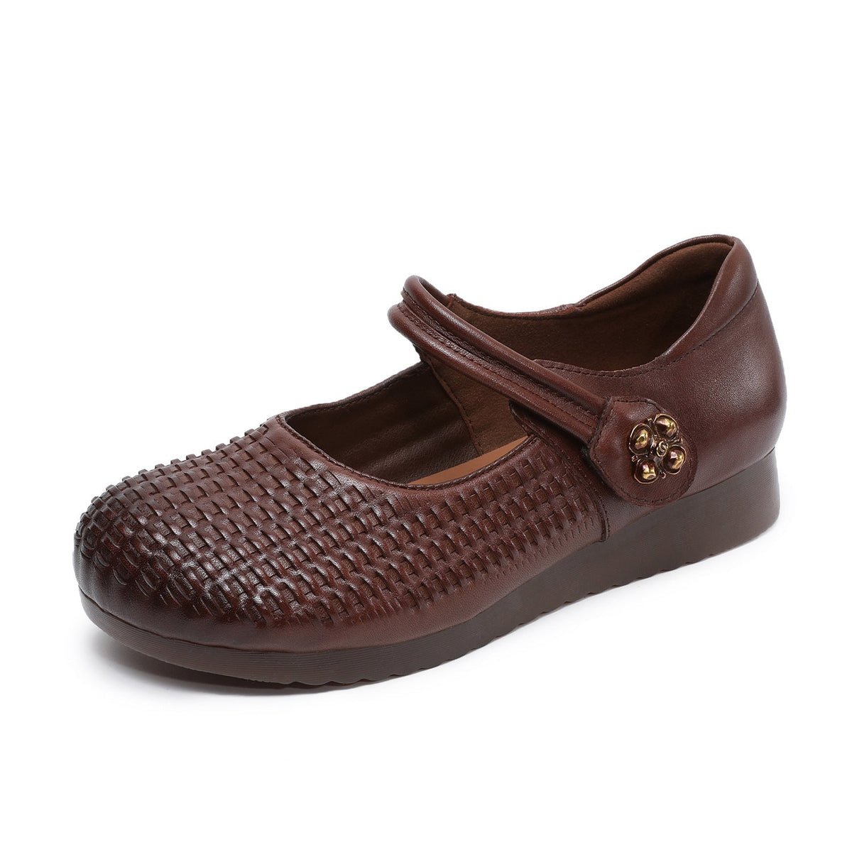 Spring Leather Woven Breathable One Straped Velcro Soft Sole Flats