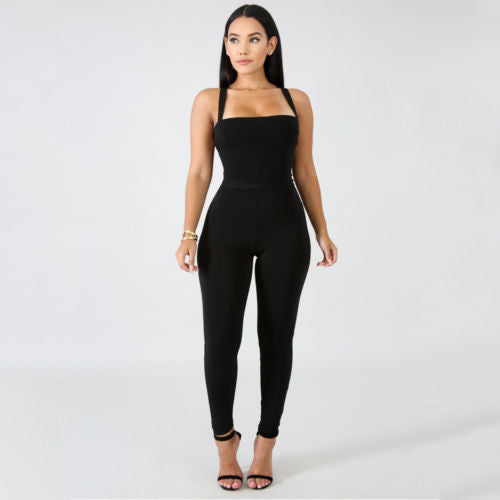CANDY COLOR SPAGHETTI STRAPS LONG BACKLESS JUMPSUIT