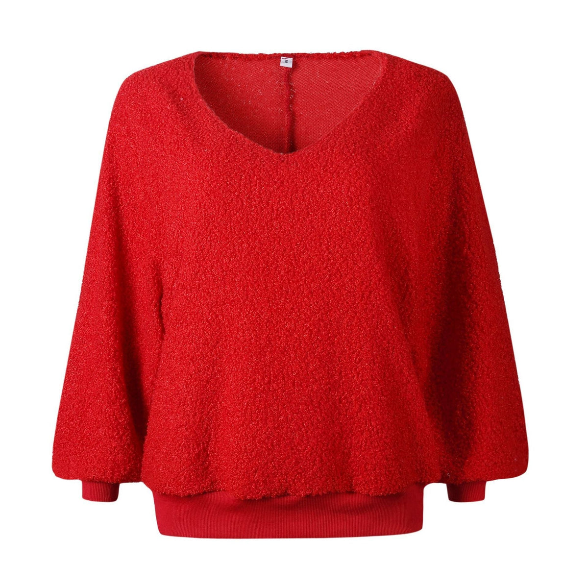 V NECK BISHOP SLEEVES LOOSE PULLOVER SWEATER