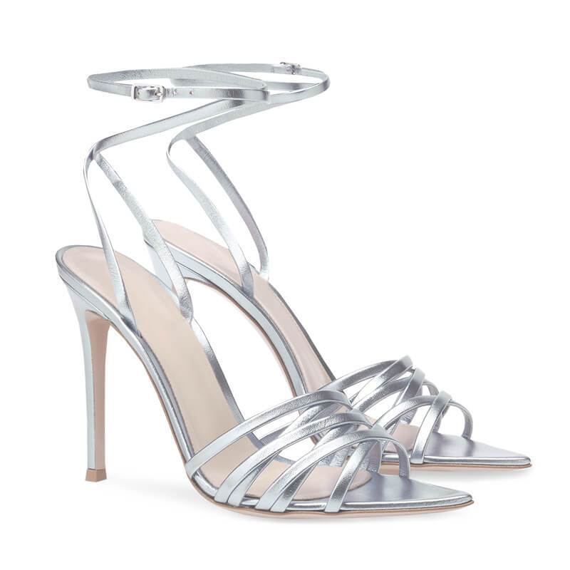 FASHION SILVER PU POINTED TOE HIGH HEEL SANDALS