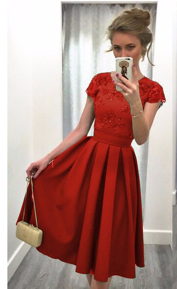 SPLICING SOLID COLOR BACKLESS SHORT SLEEVES DRESS