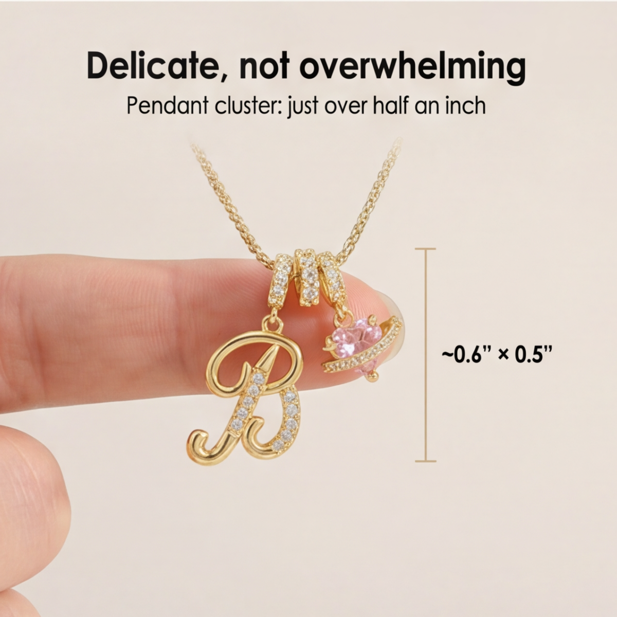 3-Layer Initial Necklace with Pink Heart Zircon