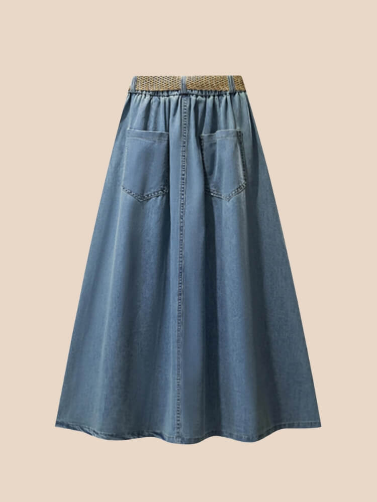 A-Line Button Denim Skirt