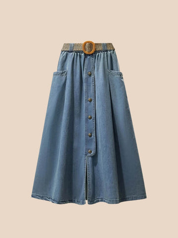 A-Line Button Denim Skirt