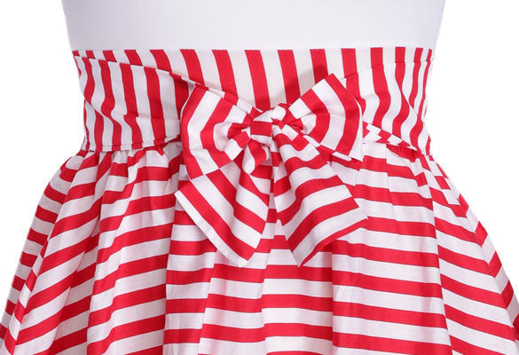 SPLICING HALF SLEEVE OFF SHOULDER STRIPED SHORT SKATER DRESS