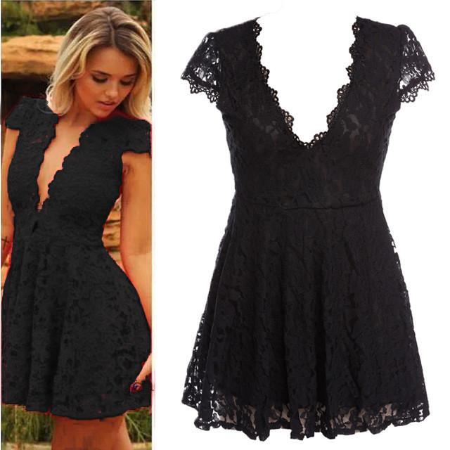 WOMEN LACE V-NECK FORMAL EVENING SHORT DRESS