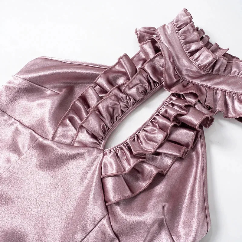 Cut Out Ruffled Halter Neck Top