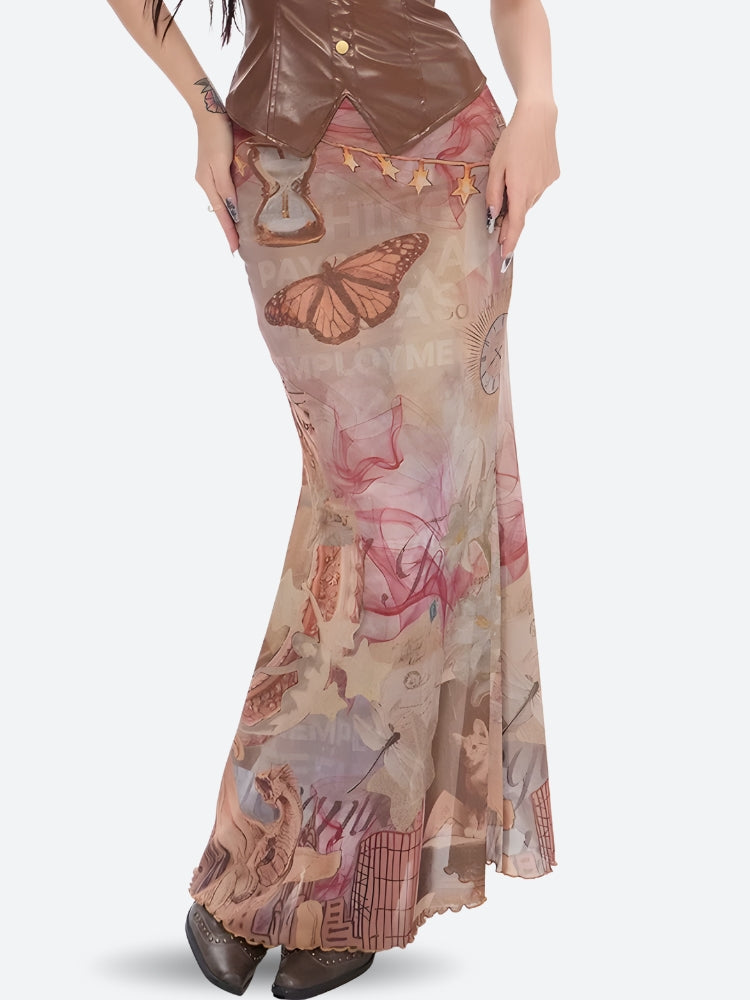 Fairycore Butterfly Mesh Maxi Skirt