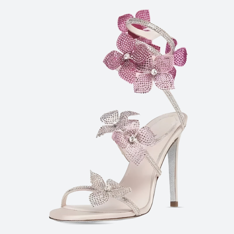 Fairycore Floral Rhinestone Heels