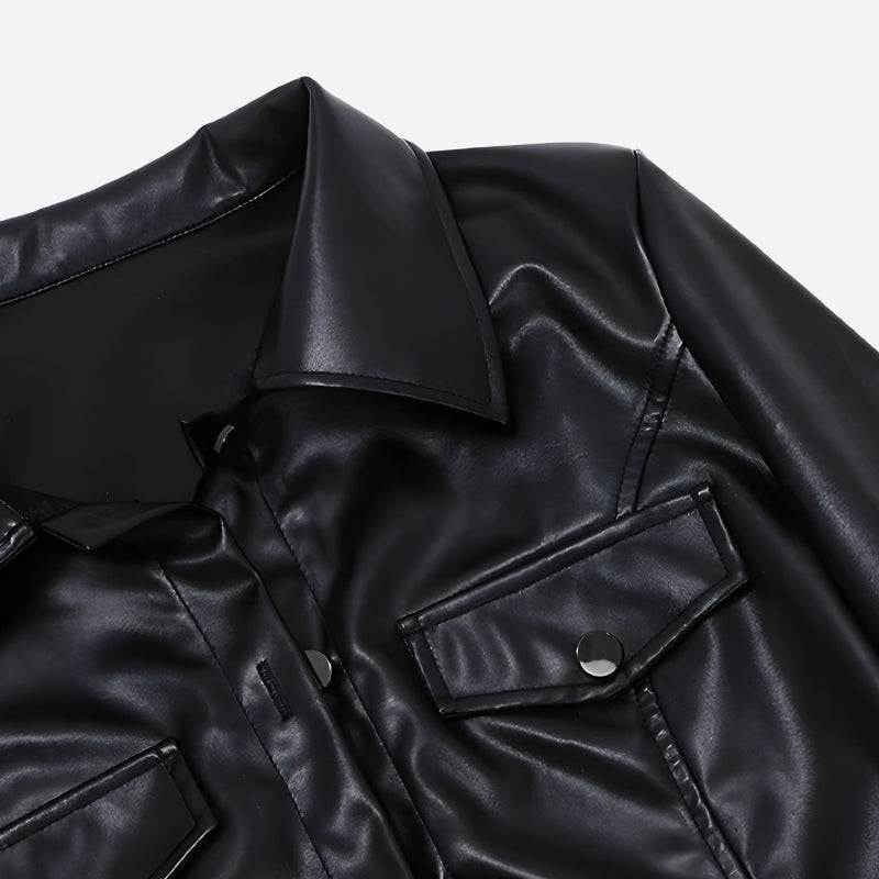 Faux Leather Cropped Jacket