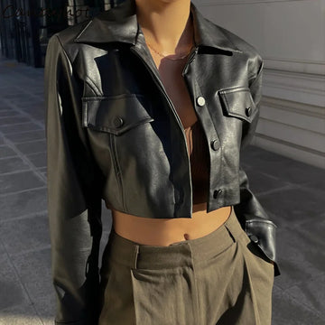 Faux Leather Cropped Jacket