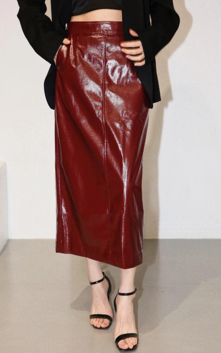 Faux Leather Midi Pencil Skirt