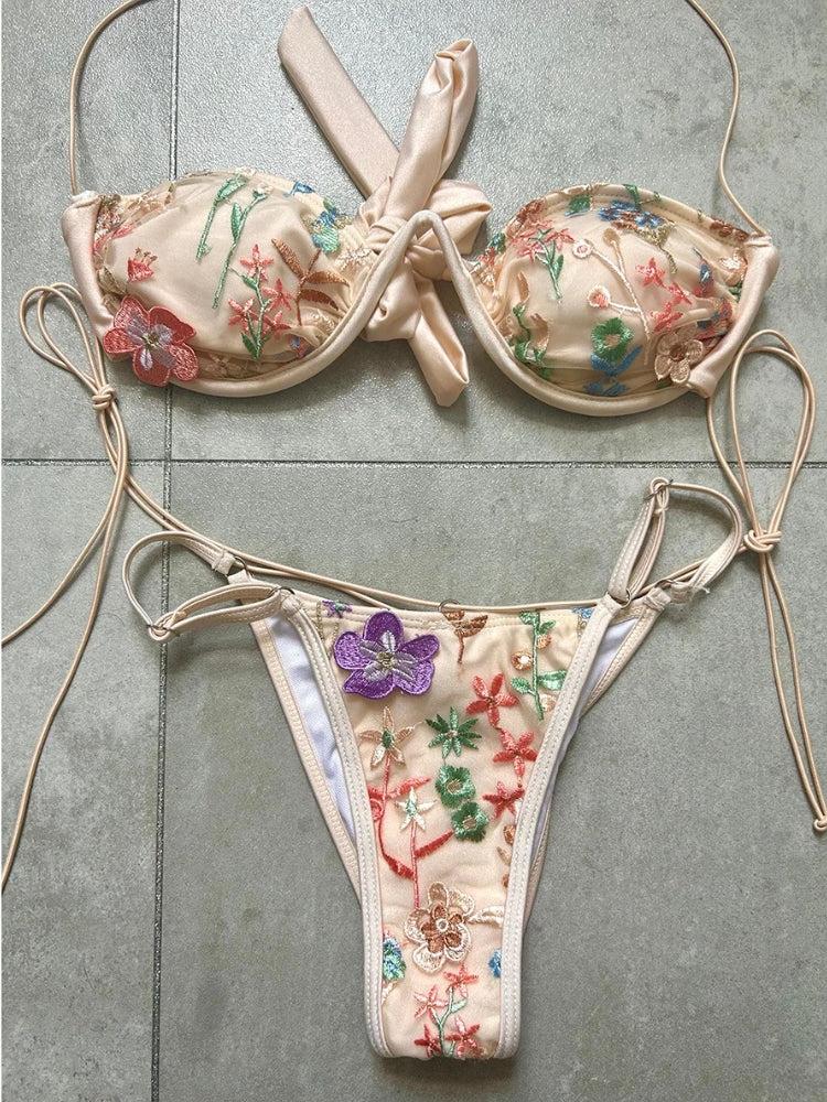 Floral Embroidered Bikini Set