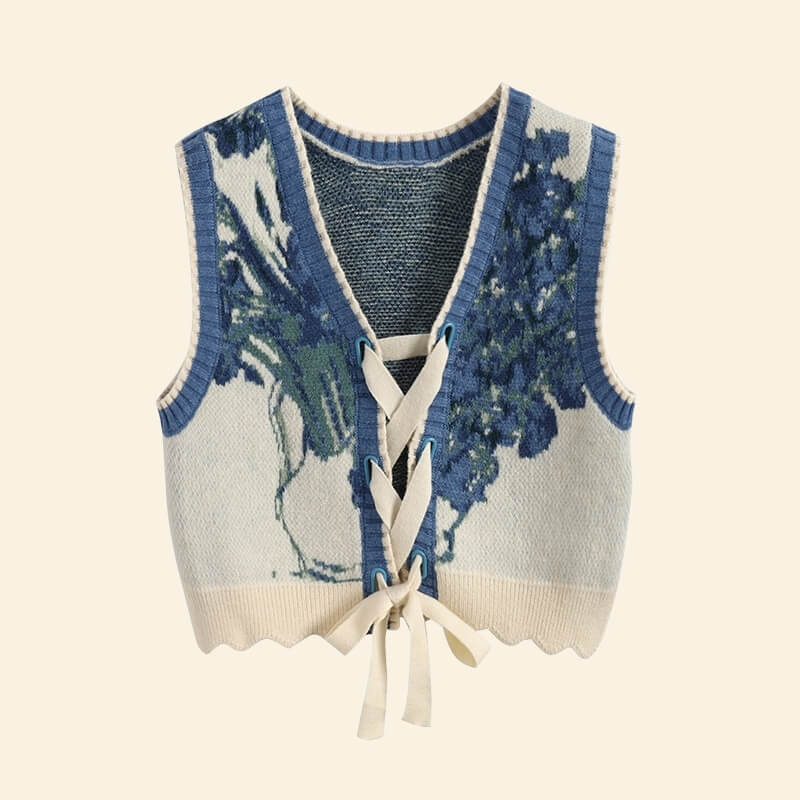 Floral Tie Front Knit Vest