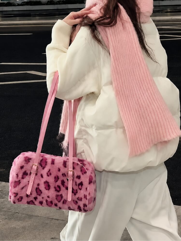 Fuzzy Pink Leopard Bag