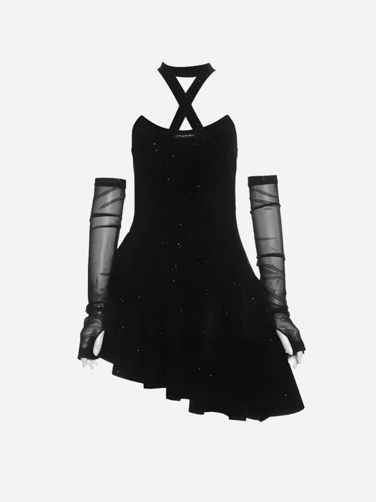 Glitter Asymmetric Mini Dress