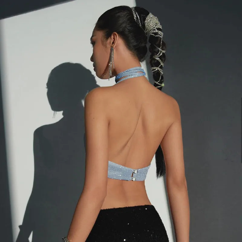 Glitter Backless Crop Top