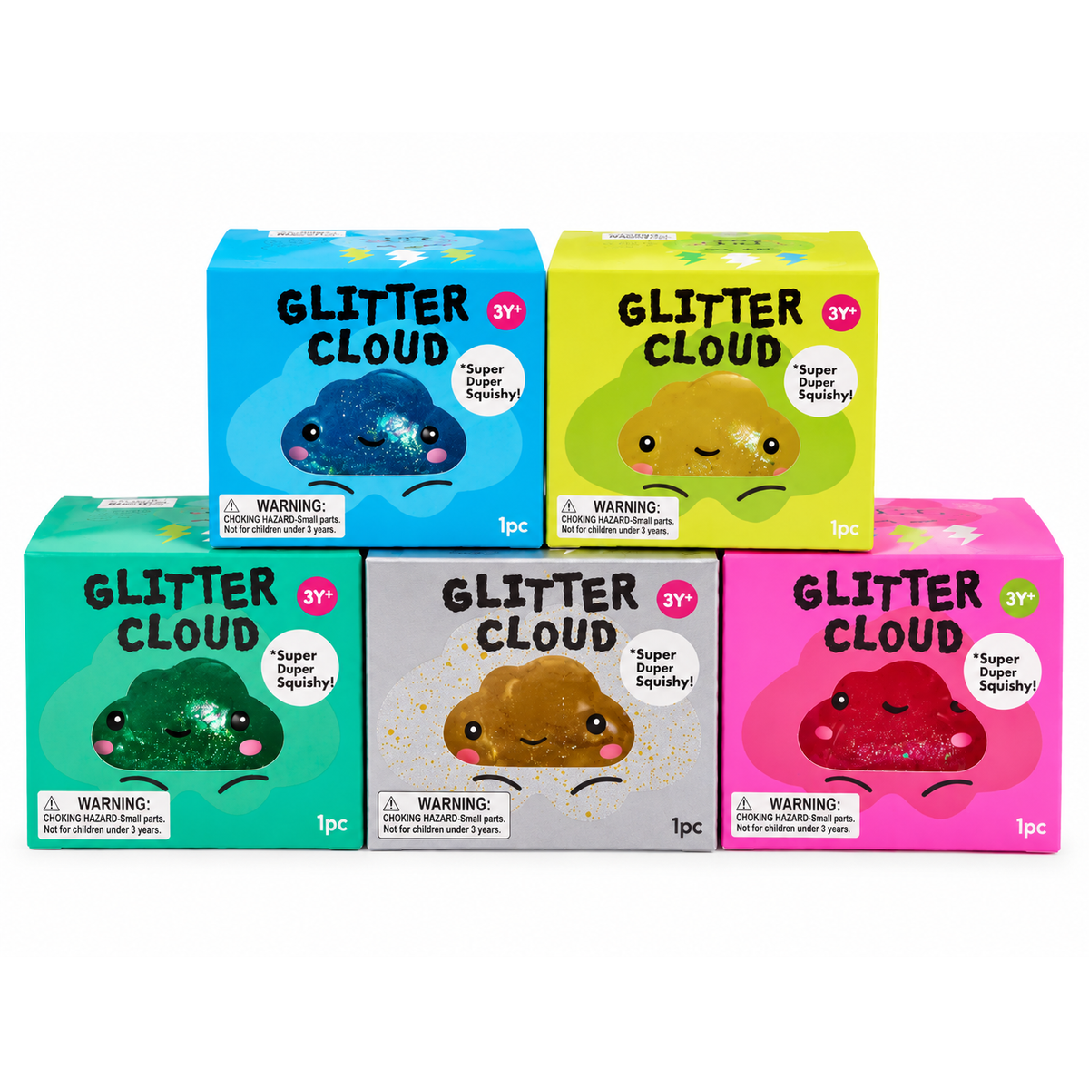 J'adore 3 Inch Glitter Cloud Squishy Fidget Sensory Toy - SILVER/GOLD