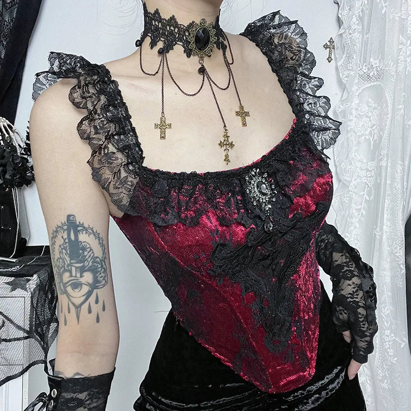 Goth Lace Trim Corset Top
