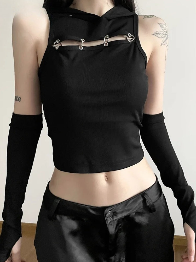 Grunge Cut Out Hooded Top