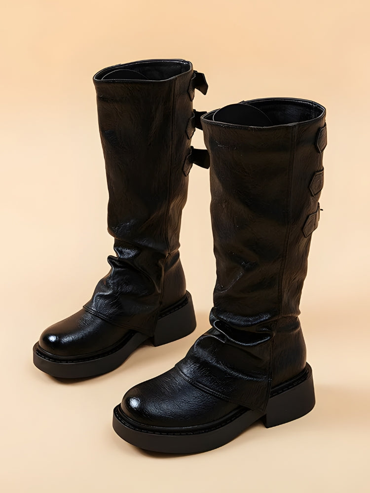Grunge Faux Leather Belted Boots