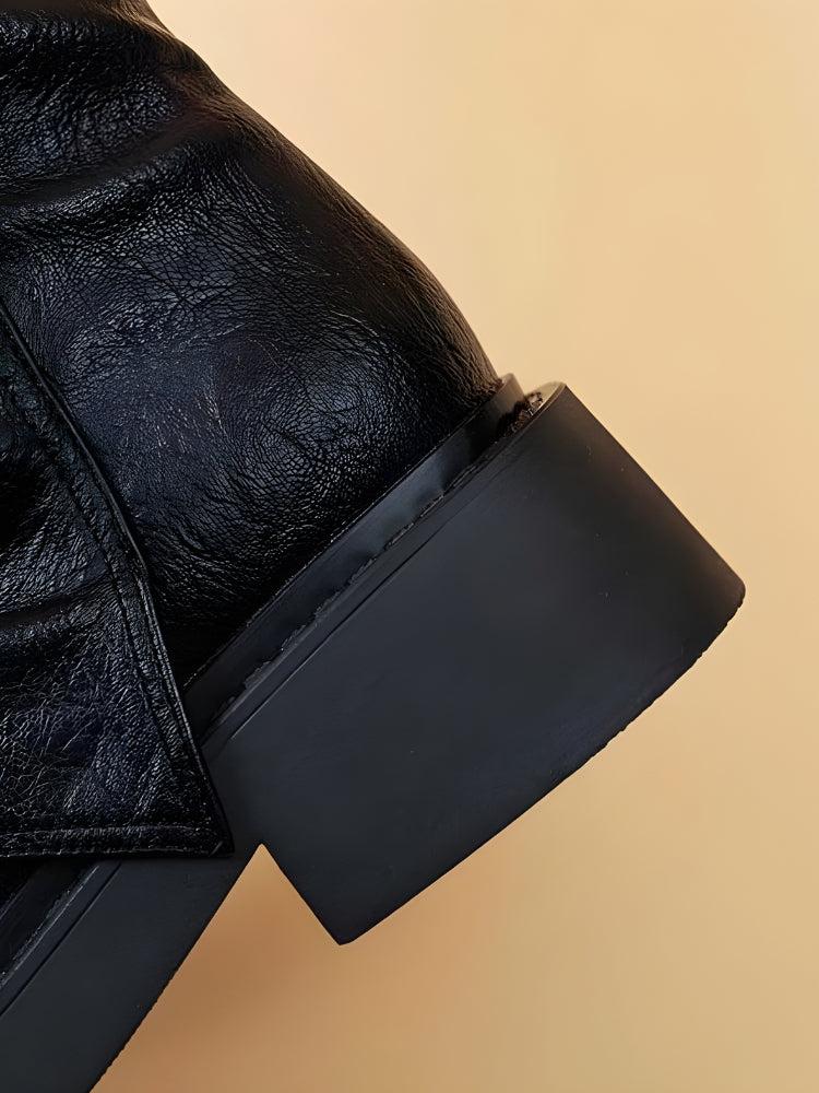 Grunge Faux Leather Belted Boots