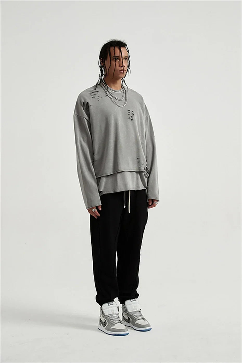 Grunge Ripped Layered Sweatshirt