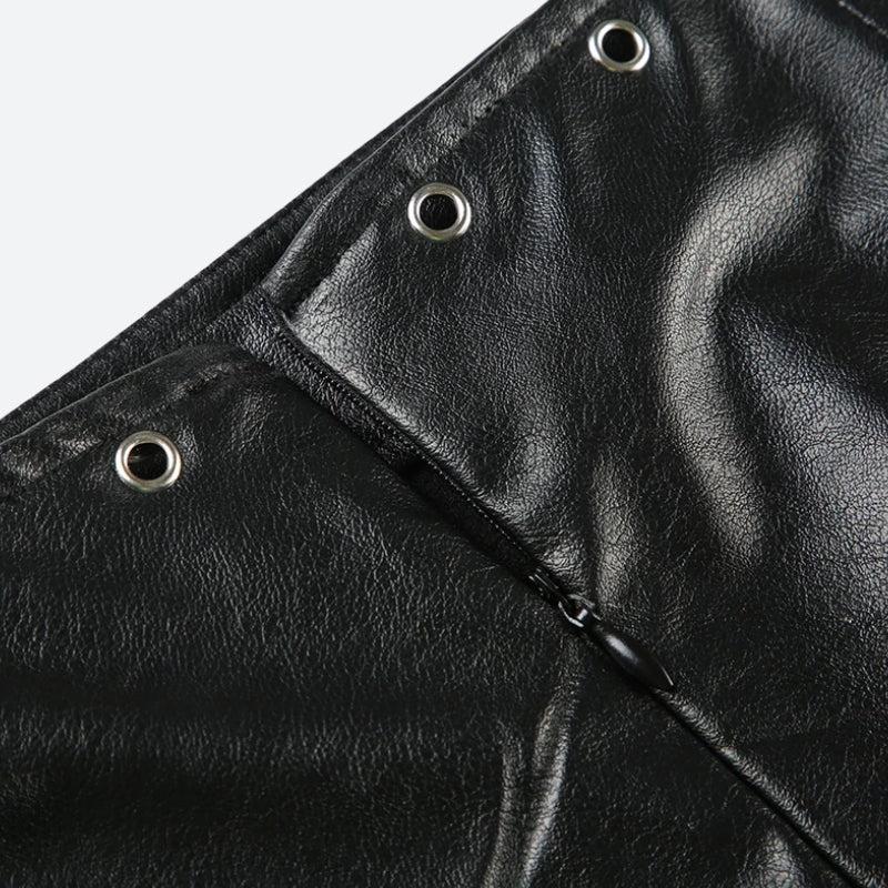 Grunge Spiked Faux Leather Mini Skirt