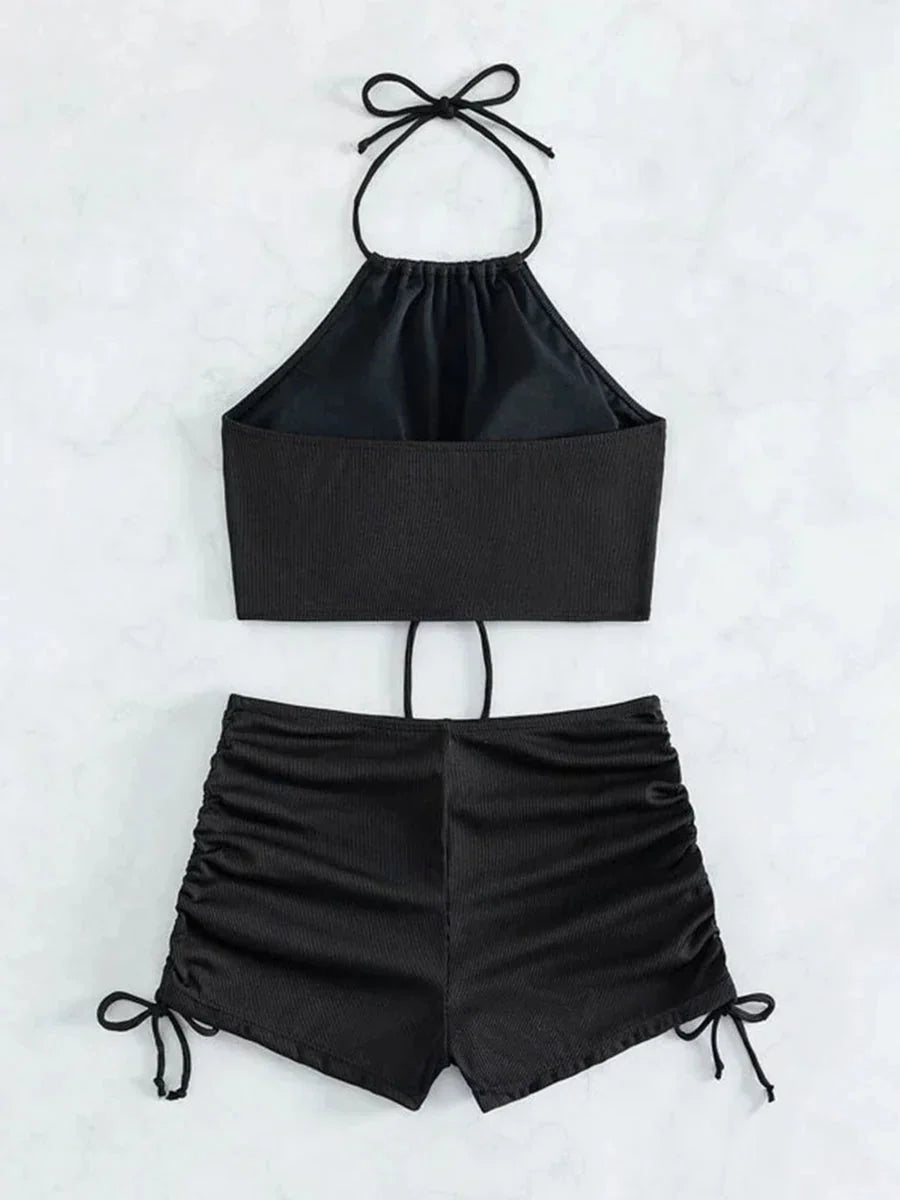 Halter Top & Swim Shorts Bikini Set