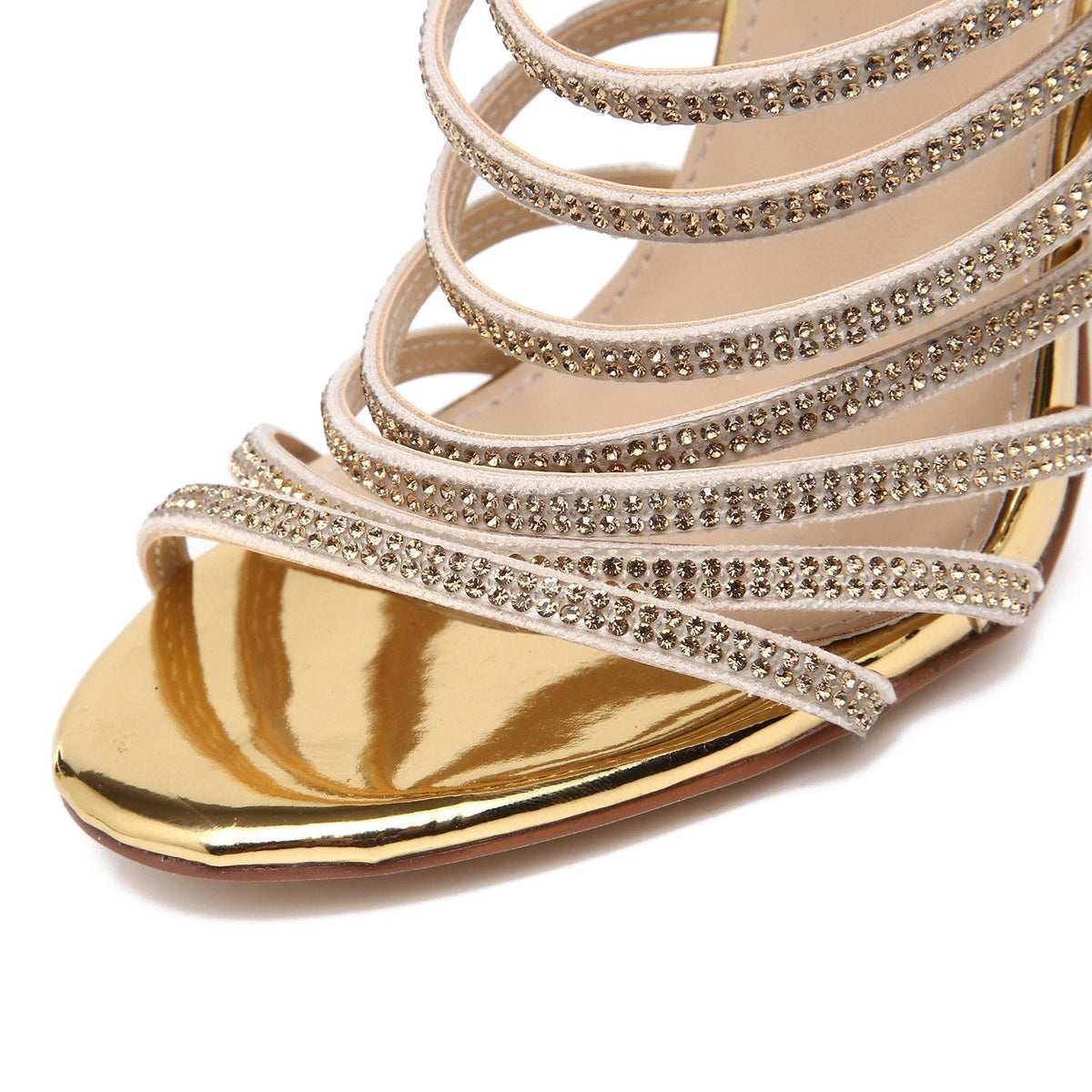 STRAPS HIGH STILETTO HEEL PEEP-TOE ZIPPER PU SANDALS