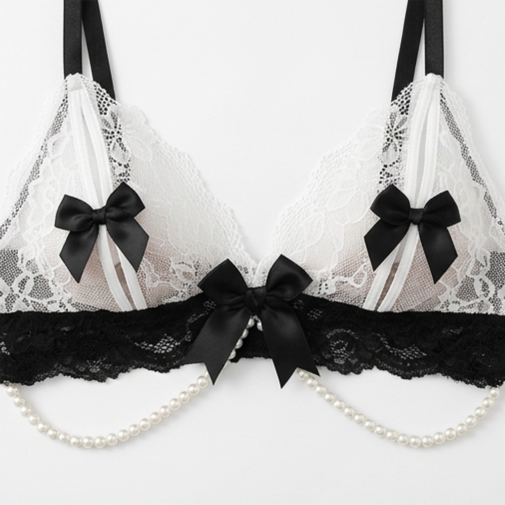 Lace Maid Lingerie Set with Pearl Chain