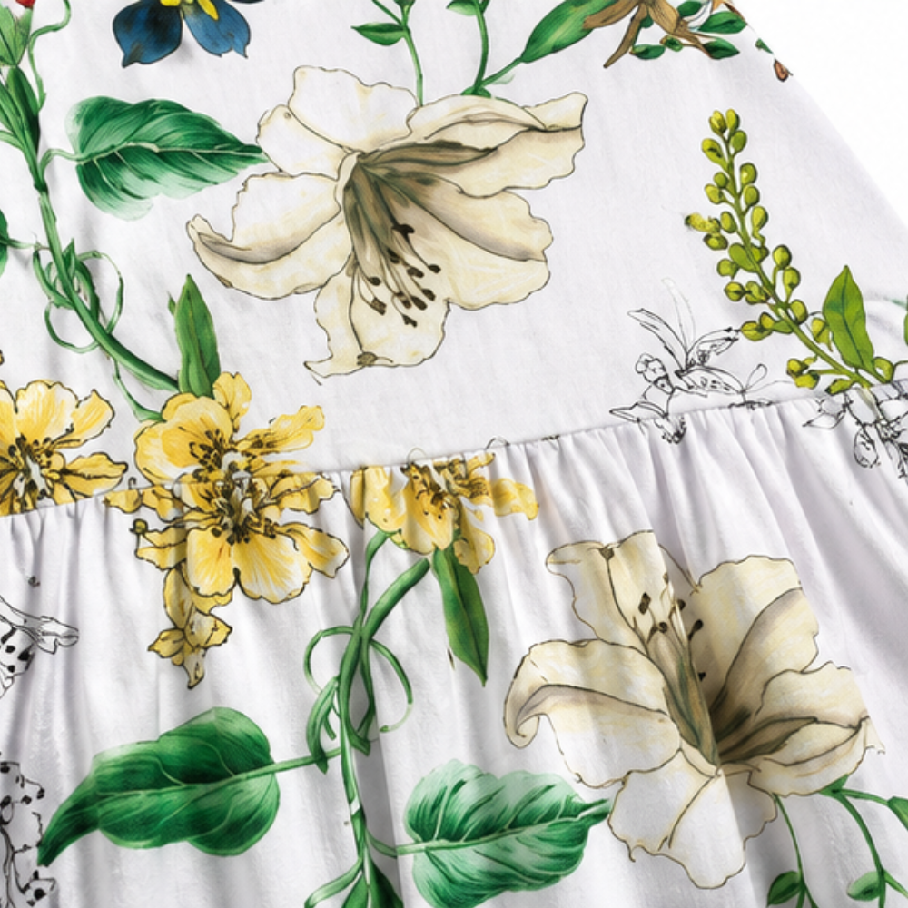 Floral Print Round-Neck Midi Dress