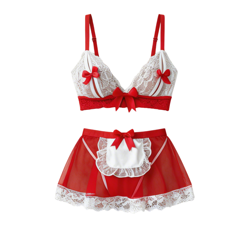 Lace Maid Lingerie Set with Pearl Chain