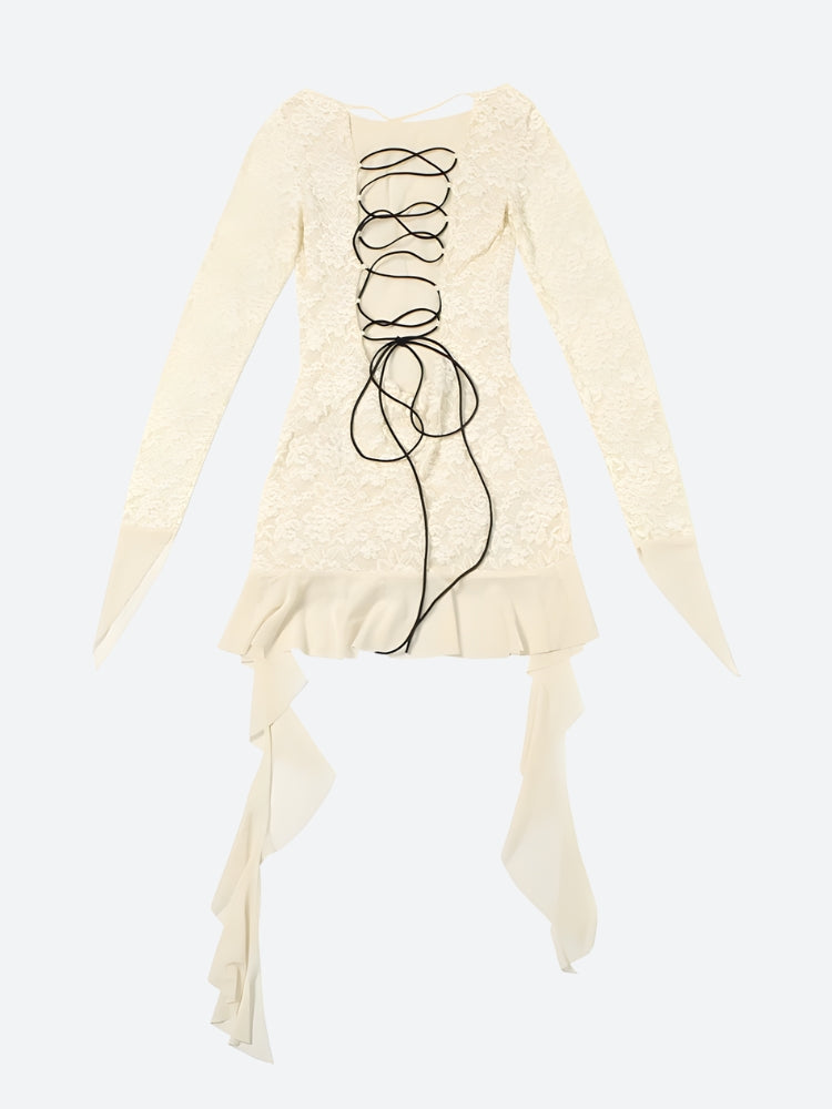 Lemon Lace Backless Mini Dress