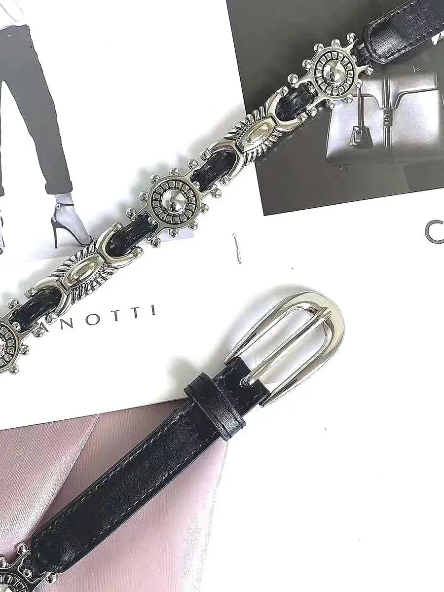 Metal Faux Leather Tiny Belt