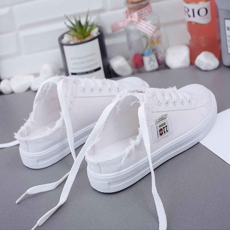 LACE UP FLAT CANVAS MULES SNEAKERS