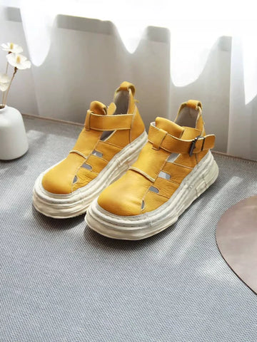 Summer Sports Leather Cut Out Casual Platform High-Top Shoes
