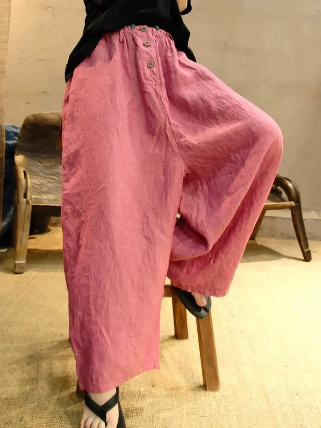 Summer Retro Linen Thin Loose High Elastic Waist Pants